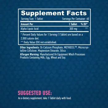 HAYA LABS Time Release Alpha Lipoic Acid 300 мг Алфа Липоева Киселина - 60 таблетки, 60 дози