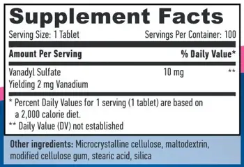 HAYA LABS Vanadyl Sulfate 10 мг Ванадил Сулфат - 100 таблетки, 100 дози