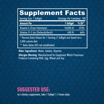HAYA LABS Vitamin A & D Complex 10 000 IU/400 IU - 100 гел капсули, 100 дози