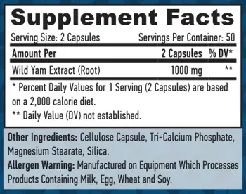 HAYA LABS Wild Yam Root 500 мг Екстракт от Див Ям - 100 вег капсули, 50 дози
