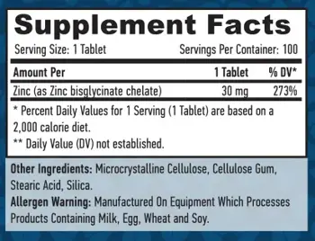 HAYA LABS Zinc Bisglycinate 30 мг Цинк Бисглицинат Хелат - 100 таблетки, 100 дози