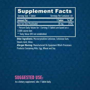 HAYA LABS Zinc Picolinate 30 мг Цинк Пиколинат - 60 таблетки, 60 дози
