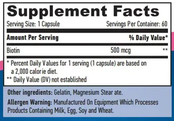 HAYA LABS Biotin 500 мкг Биотин - 60 капсули, 60 дози