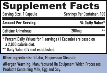 HAYA LABS Caffeine 200 мг Кофеин - 100 капсули, 100 дози