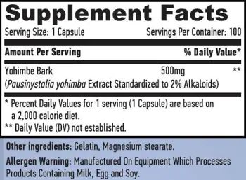 Yohimbe Bark 500 mg, 100 капсули