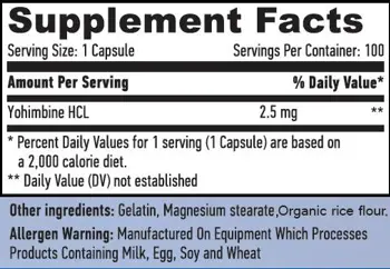 Yohimbine HCL 2.5 mg, 100 капсули