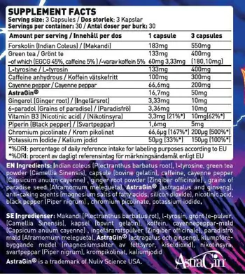 SWEDISH Supplements Hellfire with Forskolin, Grains of Paradise & Green Tea - 90 капсули, 30 дози