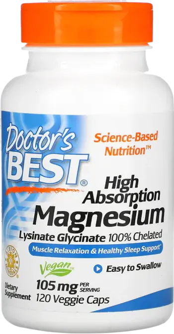Doctor's Best High Absorption 100% Chelated Magnesium Glycinate 105 mg Магнезиев бисглицинат