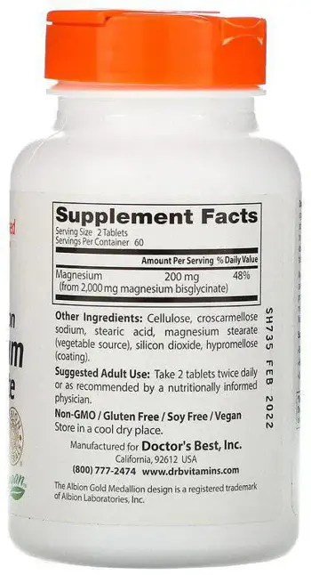 Doctor's Best High Absorption Magnesium Bisglycinate 100 mg Високоусвоим магнезий