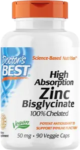 Doctor's Best High Absorption Zinc Bisglycinate 50 mg 100% Chelated Цинк Бисглицинат за максимална абсорбция х 90 веге капсули