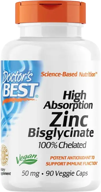 Doctor's Best High Absorption Zinc Bisglycinate 50 mg 100% Chelated Цинк Бисглицинат за максимална абсорбция х 90 веге капсули