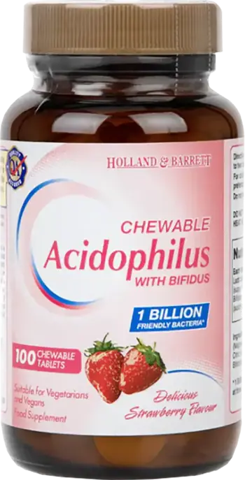 Holland And Barrett Acidophilus 1 Billion / Chewable Подкрепа за храносмилането и имунитета х 100 дъвчащи таблетки