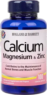 Holland And Barrett Calcium Magnesium & Zinc Подкрепа за кости, мускули и имунитет х 100 Таблетки