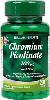 Holland And Barrett Chromium Picolinate 200 mcg За контрол на кръвната захар и метаболизма х 250 Таблетки