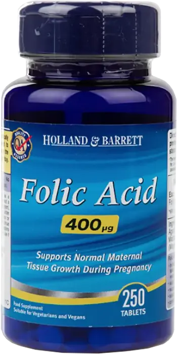 Holland And Barrett Folic Acid 400 mcg Фолиева киселина за клетъчен растеж и бременност х 250 Таблетки