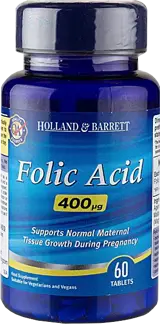 Holland And Barrett Folic Acid 400 mcg Фолиева киселина х 60 Таблетки