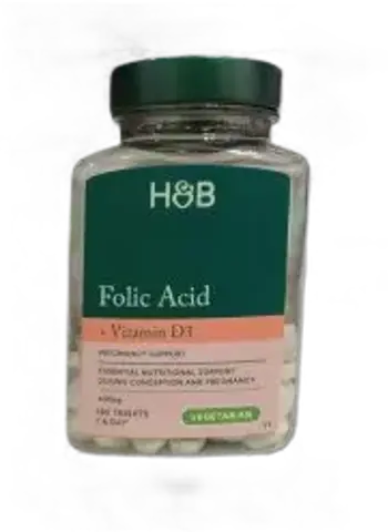Holland And Barrett Folic Acid 400 mcg + Vitamin D 400 IU Подкрепа за бременност 90 таблетки