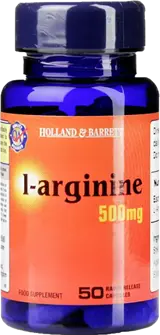 Holland And Barrett L-Arginine 500 mg Подкрепа за кръвообращението и мускулния растеж х 50 капсули