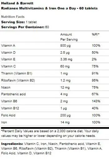 Holland And Barrett Radiance Multi Vitamins and Minerals Ежедневна формула х 60 Таблетки