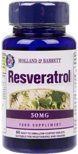 Holland And Barrett Resveratrol 50 mg За сърдечно-съдова подкрепа и дълголетие х 60 Таблетки