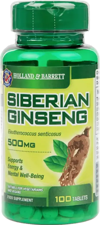 Holland And Barrett Siberian Ginseng 500 mg За енергия и адаптация към стрес х 100 Таблетки