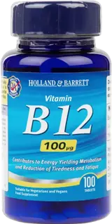 Holland And Barrett Vitamin B12 Cyanocobalamin 100 mcg Подкрепа за енергия и нервна система х 100 Таблетки