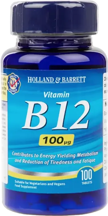Holland And Barrett Vitamin B12 Cyanocobalamin 100 mcg Подкрепа за енергия и нервна система х 100 Таблетки