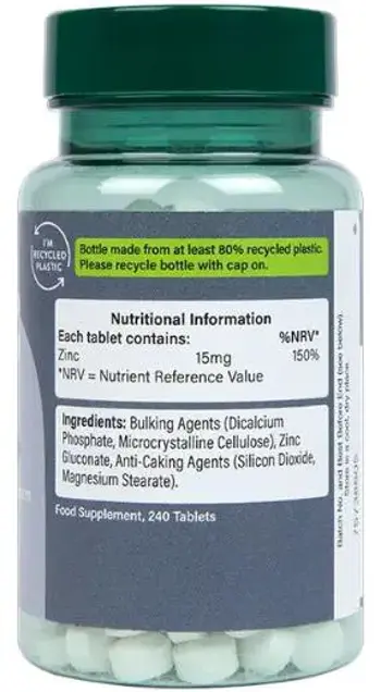 Holland And Barrett Zinc Gluconate 15 mg / High Strength 250 Таблетки, 250 Дози