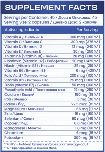 HS LABS A-Z VITAMINS Дневни Мултивитамини - 90 капсули, 45 дози