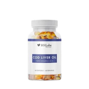 HS LABS COD LIVER OIL 500 мг 100% Чисто Масло от Черен Дроб на Треска - 60 гел капсули, 60 дози