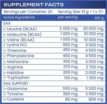 HS LABS EAA Strawberry Есенциални Аминокиселини с Вкус Ягода - 200 грама, 20 дози