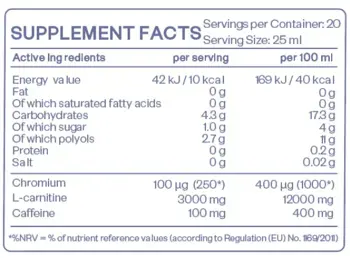 HS LABS L-CARNITINE 3000 мг WITH CAFFEINE AND CHROMIUM L-Карнитин + Кофеин + Хром - 500 мл, 20 дози