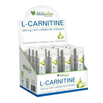 HS LABS L-CARNITINE 3000 WITH CAFFEINE AND CHROMIUM L-Карнитин + Кофеин и Хром - 20 ампули x 25 мл, 20 дози