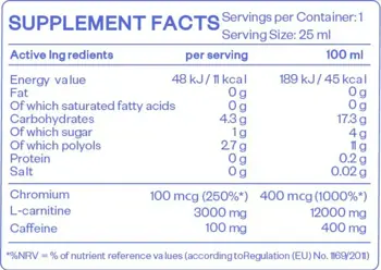 HS LABS L-CARNITINE 3000 WITH CAFFEINE AND CHROMIUM L-Карнитин + Кофеин и Хром - 20 ампули x 25 мл, 20 дози