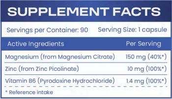 HS LABS MAGNESIUM, ZINC, VITAMIN B6 Магнезий, Цинк и Витамин B6 - 90 капсули, 30 дози