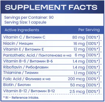 HS LABS VITAMIN B COMPLEX Витамин B Комплекс - 90 капсули, 90 дози