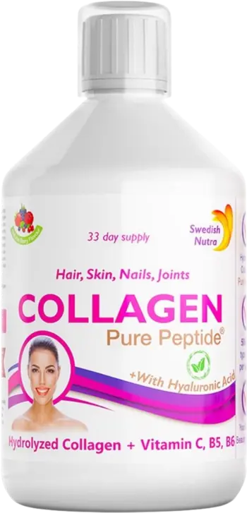 Swedish Nutra Hydrolyzed Collagen with Vitamin C, B5, B6 and Hyaluronic Acid Течен Колаген за Кожа, Коса и Стави