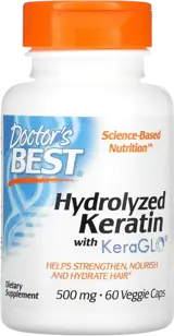 Doctor's Best Hydrolyzed Keratin with KeraGLO® 500 мг За здрава и блестяща коса х 60 капсули