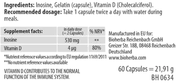 Bioherba Inosine 265 mg Енергия и издръжливост х 60 капсули