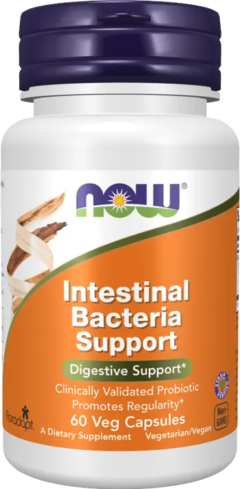 NOW Foods Intestinal Bacteria Support with 3 Billion Active Cells Комбинация от Пробиотични Щамове - 60 веге капсули, 60 дози