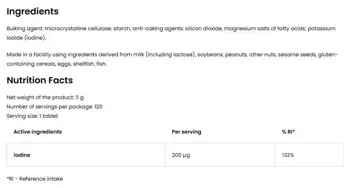 OstroVit Iodine 200 µg Potassium Iodide Йод - 120 таблетки, 120 дози