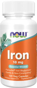 NOW Foods Iron 18 мг Ferrochel Желязо - 120 веге капсули, 120 дози