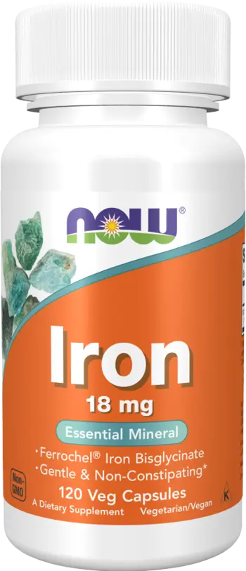NOW Foods Iron 18 мг Ferrochel Желязо - 120 веге капсули, 120 дози