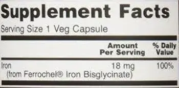 NOW Foods Iron 18 мг Ferrochel Желязо - 120 веге капсули, 120 дози