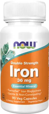 NOW Foods Iron 36 мг Double Strength Ferrochel Iron Bisglycinate Желязо - 90 веге капсули, 90 дози