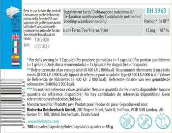 Bioherba Iron Citrate 25 mg Железен цитрат за енергия и жизненост х 100 капсули