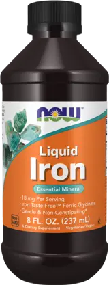NOW Foods Iron Liquid from Iron Taste Free™ Ferric Glycinate Течно Желязо - 237 мл, 24 дози