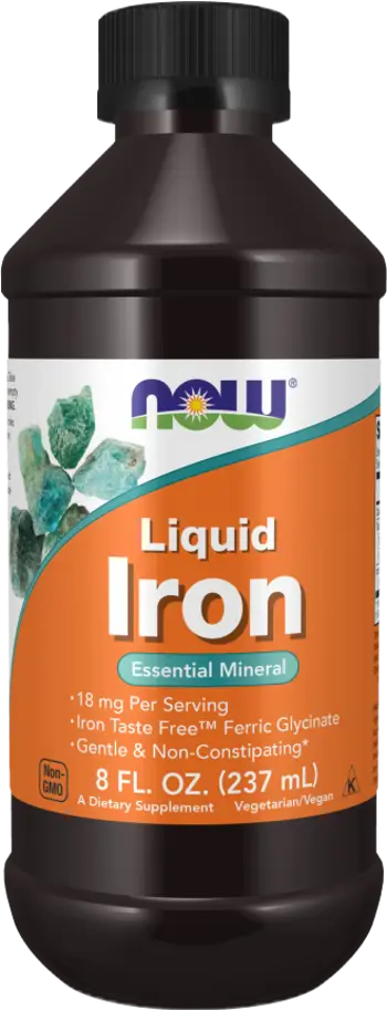 NOW Foods Iron Liquid from Iron Taste Free™ Ferric Glycinate Течно Желязо - 237 мл, 24 дози