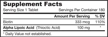 Jarrow Formulas Alpha Lipoic Acid 100 mg с Биотин, 180 таблетки