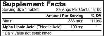 Jarrow Formulas Alpha Lipoic Acid 100 mg с Биотин - 60 Таблетки